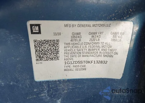 2019 Chevrolet Malibu Lt z USA, uszkodzony, nr VIN 1G1ZD5ST0KF132832